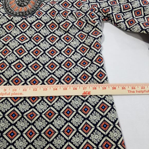 Harper Dress Size Large Shift Beaded Boho 3/4 Sleeve Geometric Batik Pattern - Picture 9 of 13